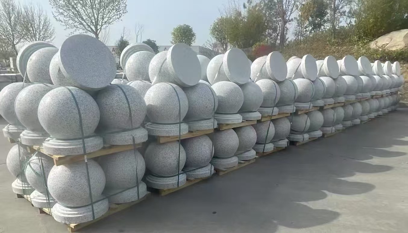 韶关 白麻花岗岩石材圆球，石球，挡车球，隔离球，景观石球，风水球等