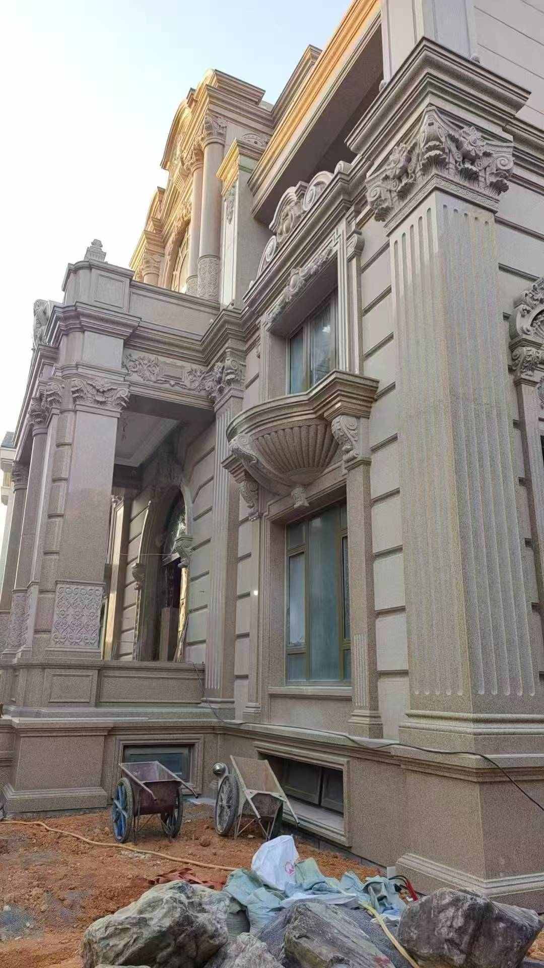 韶关 黄金麻花岗岩光面别墅外墙干挂施工完成