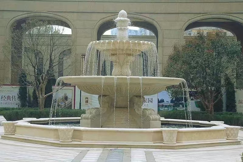 韶关 黄金麻花岗岩异型加工——户外庭院石雕流水喷泉