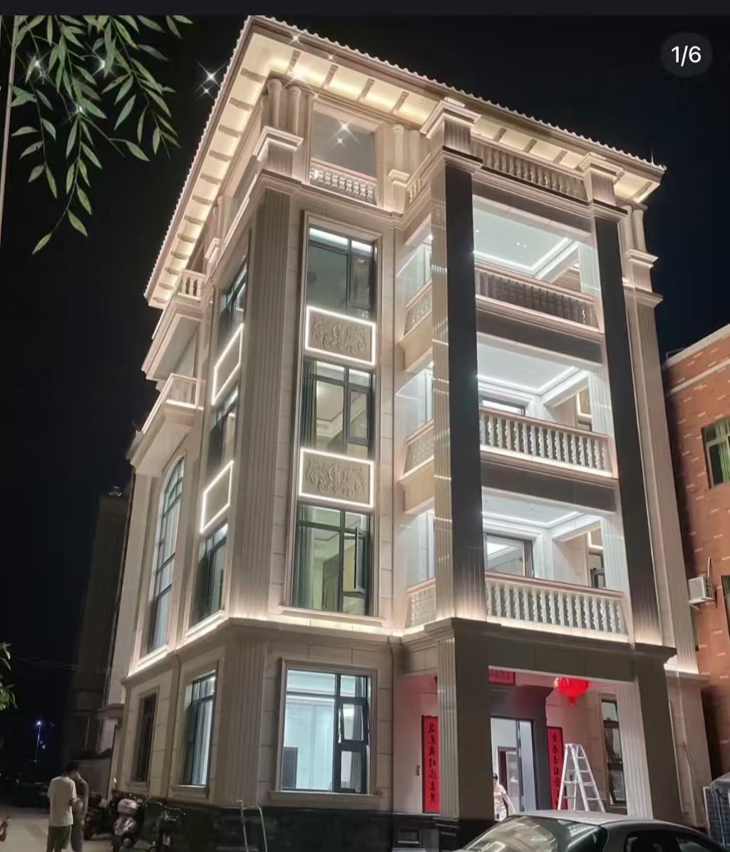 韶关 芝麻白花岗岩别墅外墙夜间效果