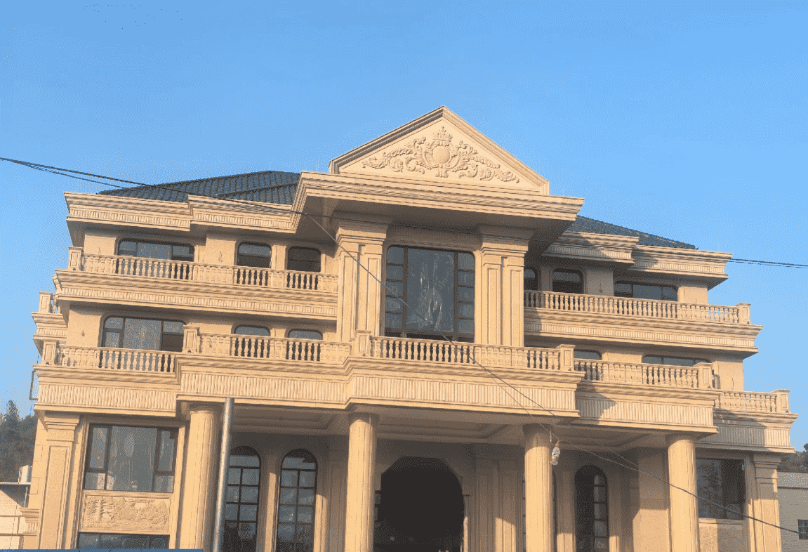 韶关黄金麻别墅外墙干挂石材效果示例