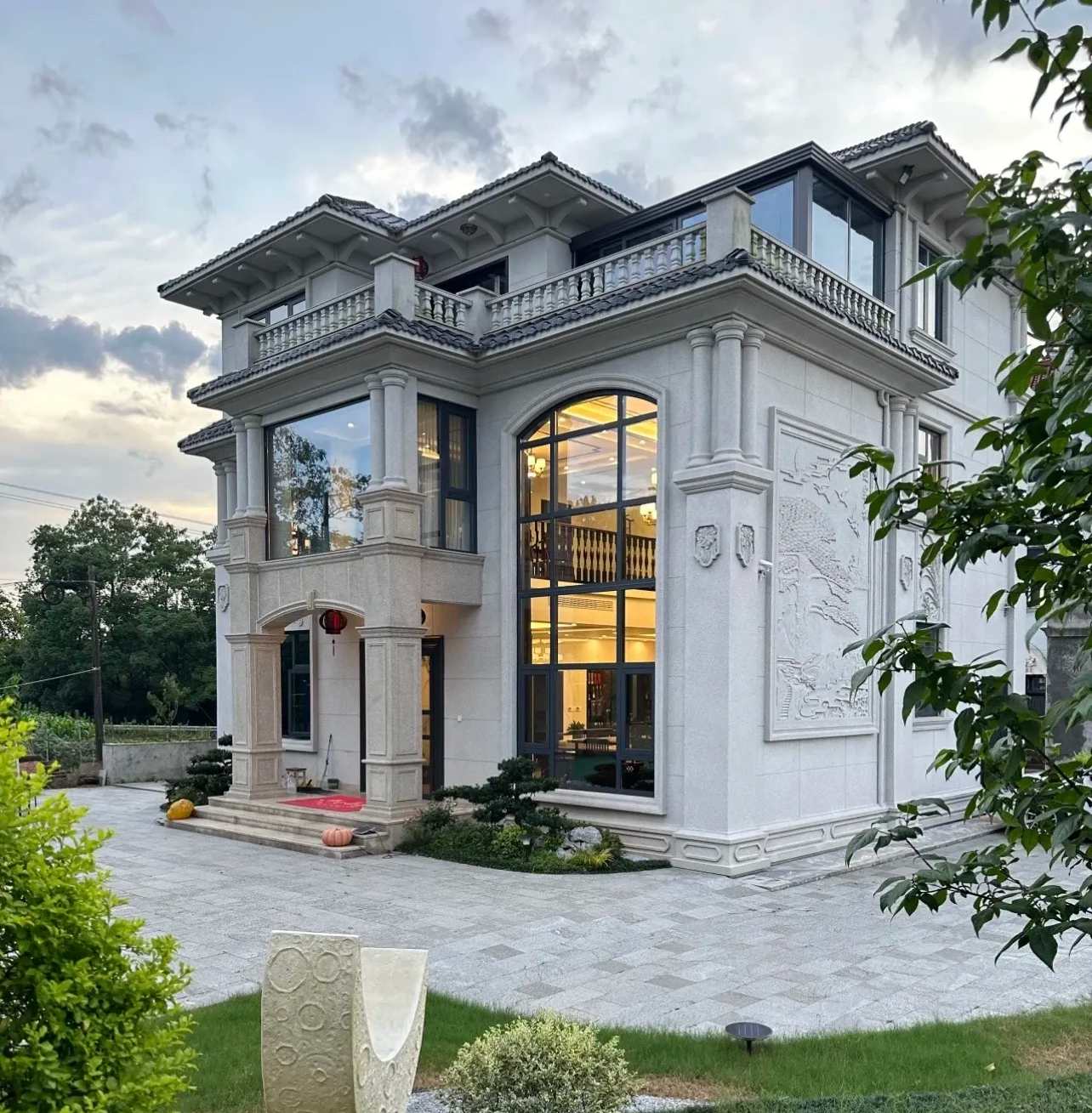 韶关 白麻花岗岩私人别墅干挂石材豪华定制